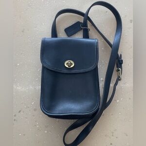 Coach Vintage Black Leather Crossbody Bag with Gold Accents